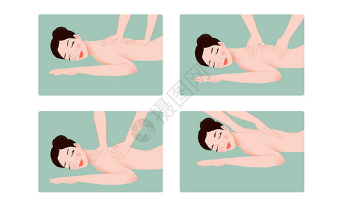女性中医理疗按摩手法方式图插画高清图片
