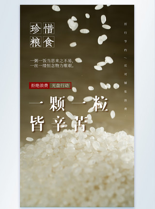 米饭摄影写实风节约粮食摄影图海报模板