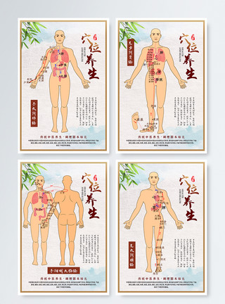 人体经脉图中国风中医养生穴位按摩四件套海报模板