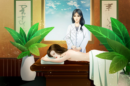 中医针灸理疗插画背景图片