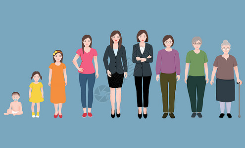 年轻女性教师形象女性人物成长生长变化过程插画