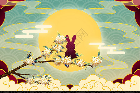 桂花树上赏月的兔子图片