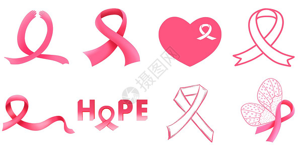 乳腺癌粉红丝带元素组合插画