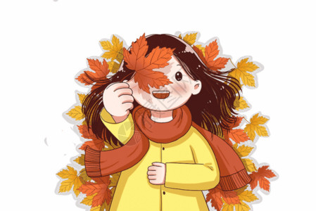 秋日促销寒露躺在枫叶上的女孩GIF高清图片