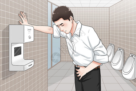 日本厕所男子在厕所小腹疼痛前列腺疾病医疗插画插画