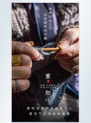 织毛衣的老奶奶温情重阳节节日摄影图海报模板