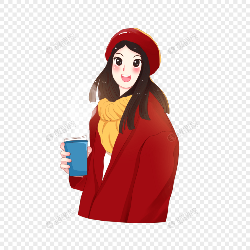 冬日拿着热饮的女孩图片