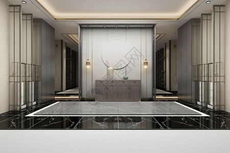 电梯装潢新中式玄关设计设计图片