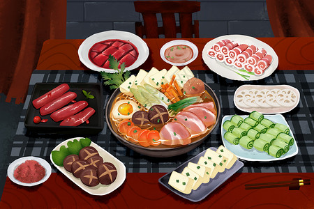 炒羊肉火锅美食插画插画