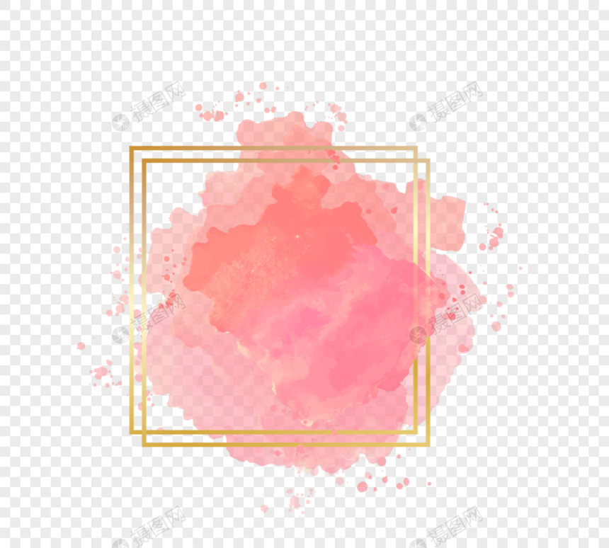 粉色渐变水彩笔金色边框笔刷效果图片
