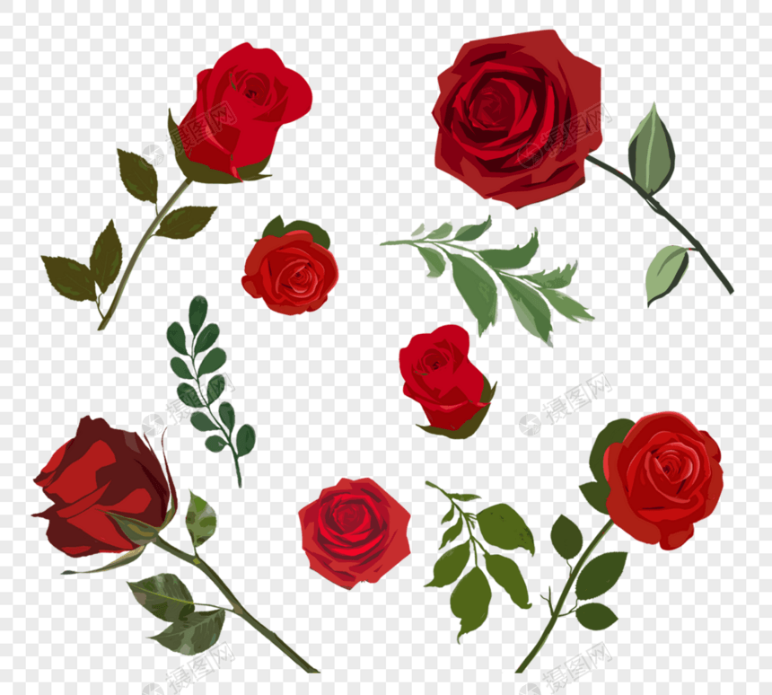 红色手绘浪漫情人节玫瑰元素图片