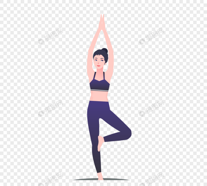 手绘瑜伽健身运动女孩瑜伽运动瑜伽日图片