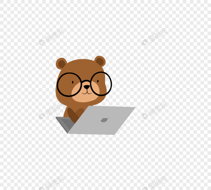 卡通可爱小熊玩电脑图片