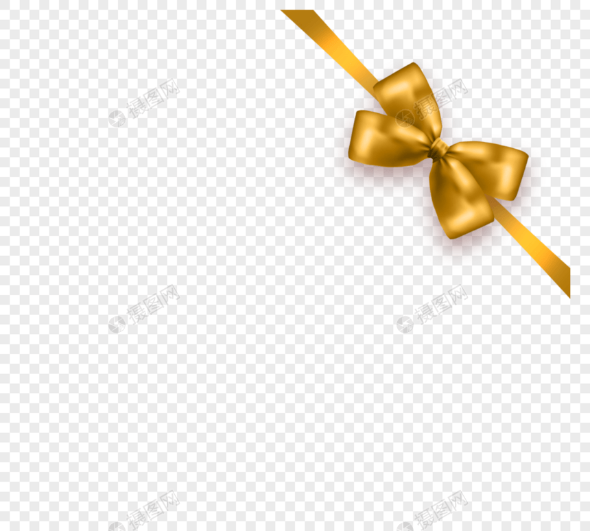 黄色单蝴蝶结礼物带元素图片