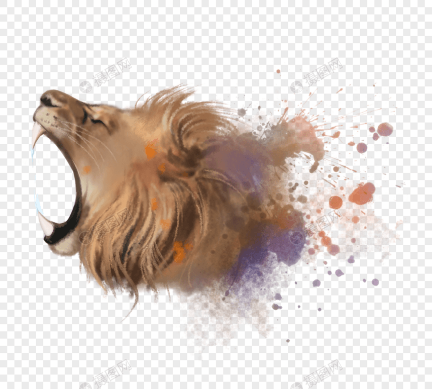 咆哮喷溅狮子头像元素图片