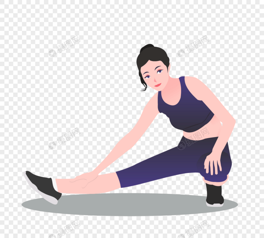 手绘美女瑜伽运动健身热身瑜伽日图片
