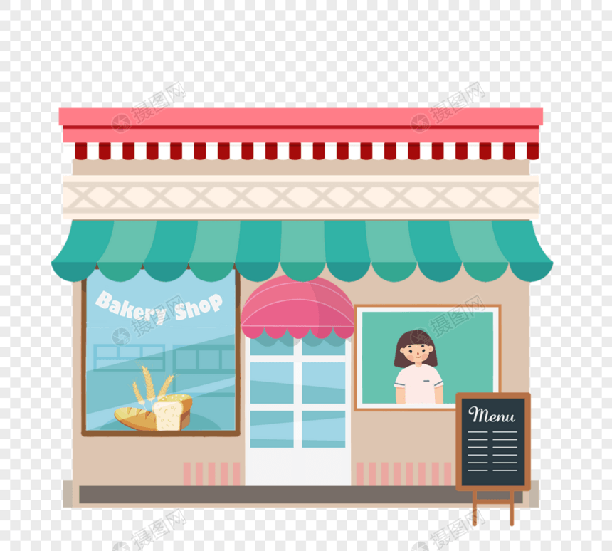 平动画片街面包店贸易商元素图片