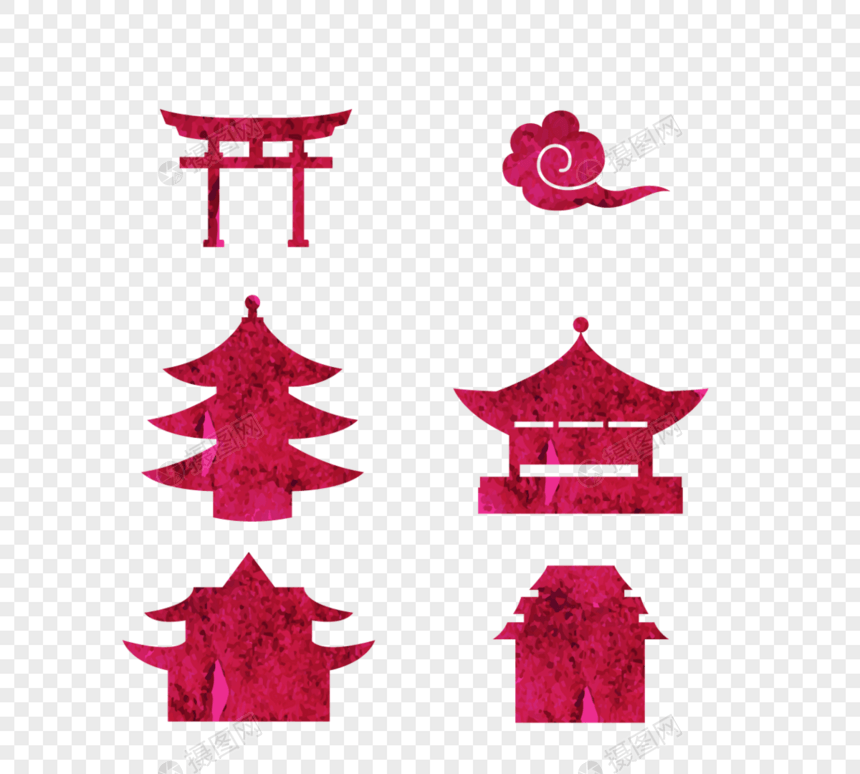 日本传统红色水墨庙宇日式特色元素图片