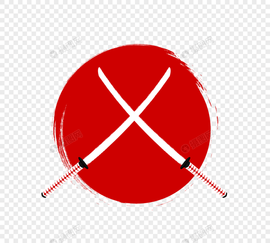 日本红ri武士刀手绘元素图片