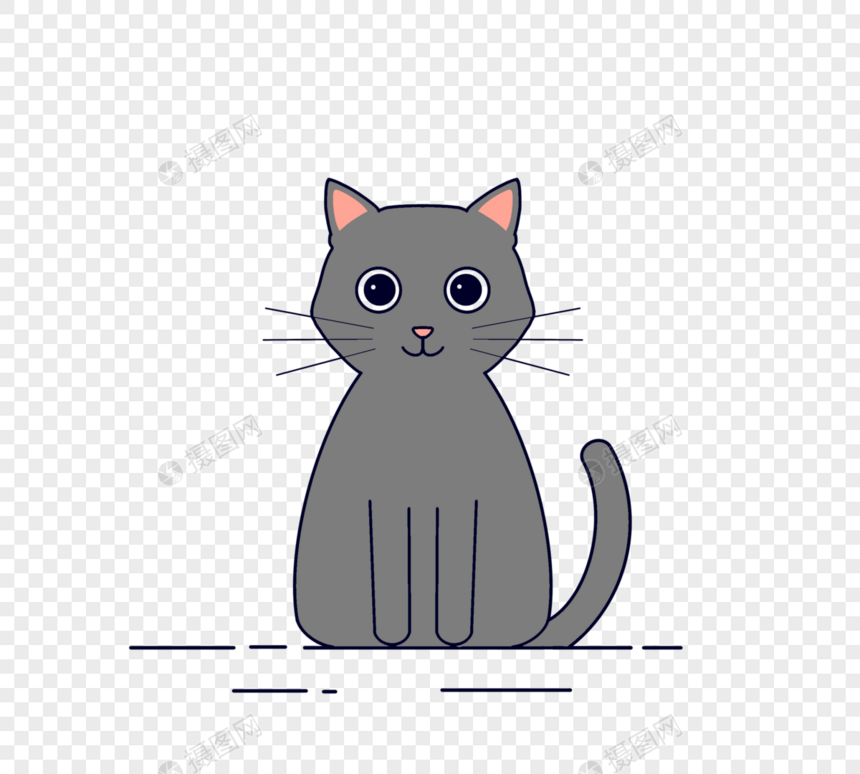 灰色卡通坐姿猫咪图片