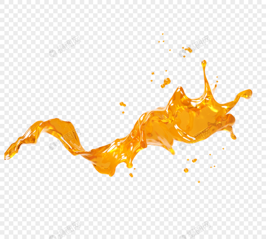 橙色果汁液体飞溅3d元素图片