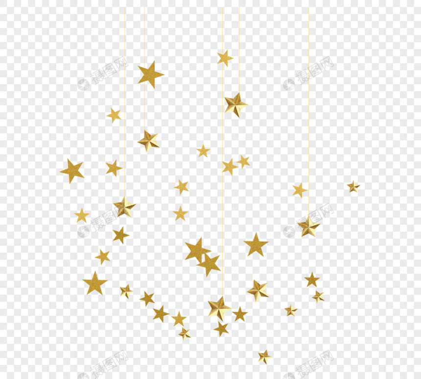 金色金属星星随机挂件排列元素图片