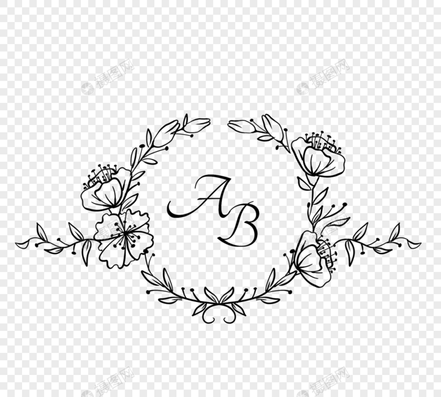 手绘花卉线稿婚礼边框图片