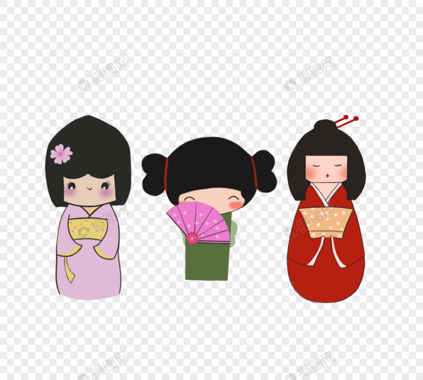 卡通日本和服女人元素图片