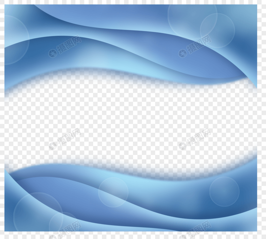 蓝色波浪曲线装饰边框图片