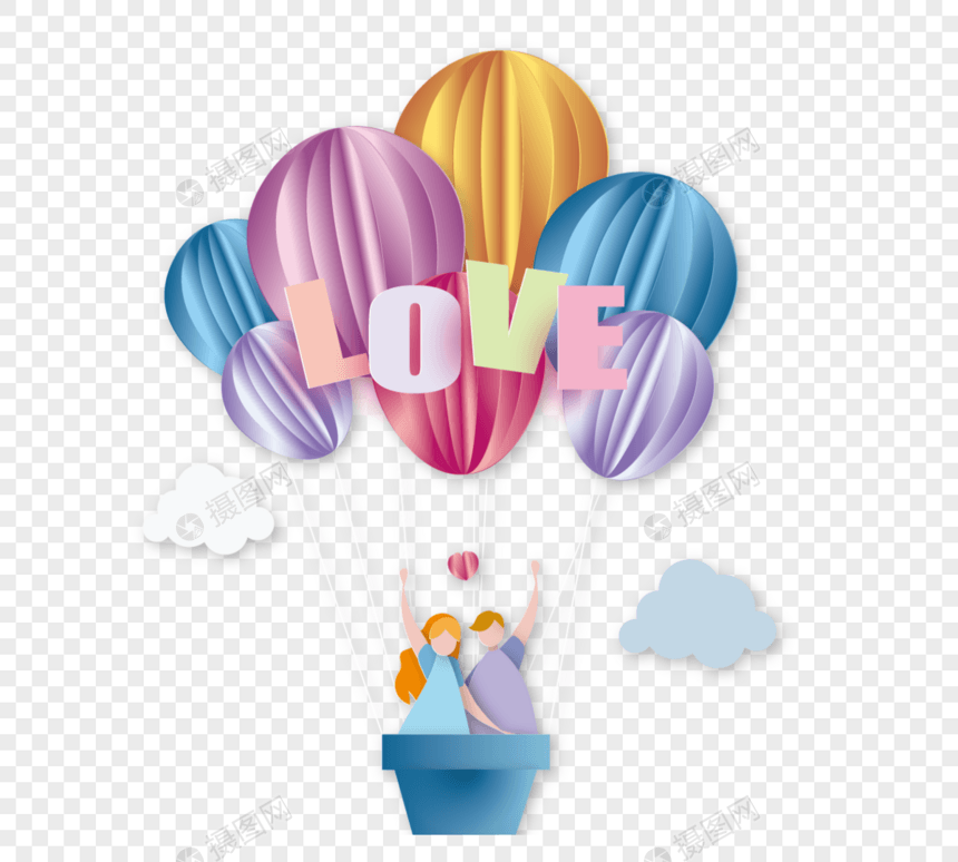 情人节热气球情侣爱立体剪纸图片