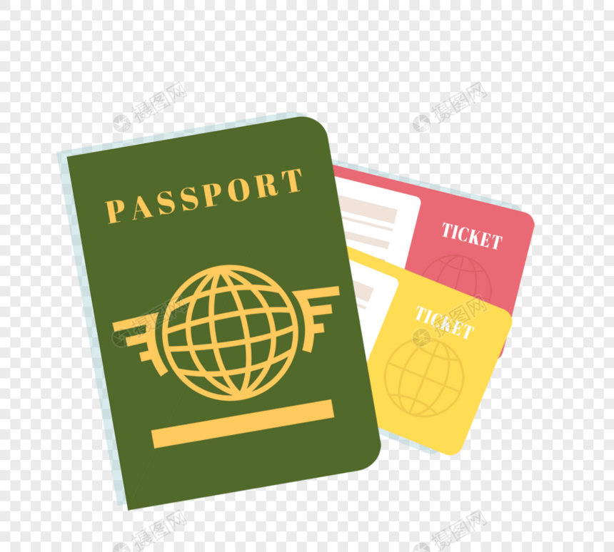 手绘卡通旅行护照票