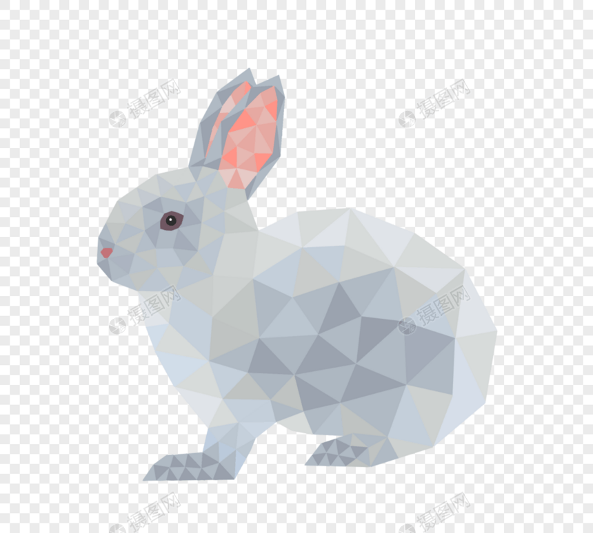 多边形色块可爱银色渐变兔子图片