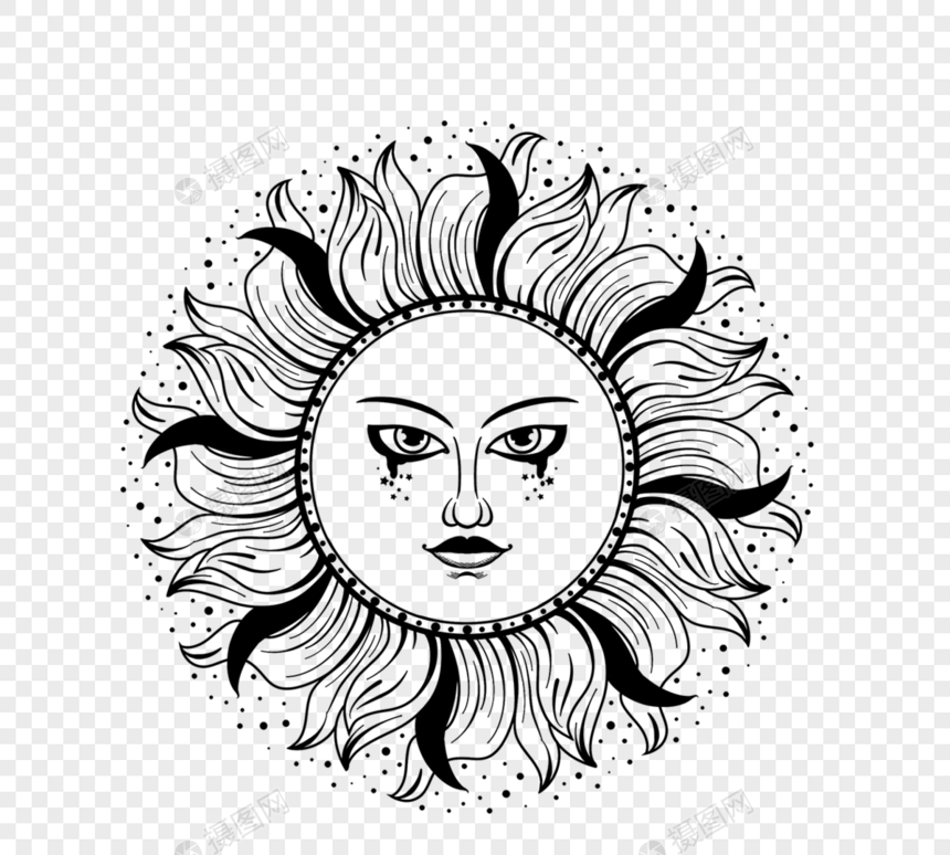 个性创意黑白太阳纹身图片