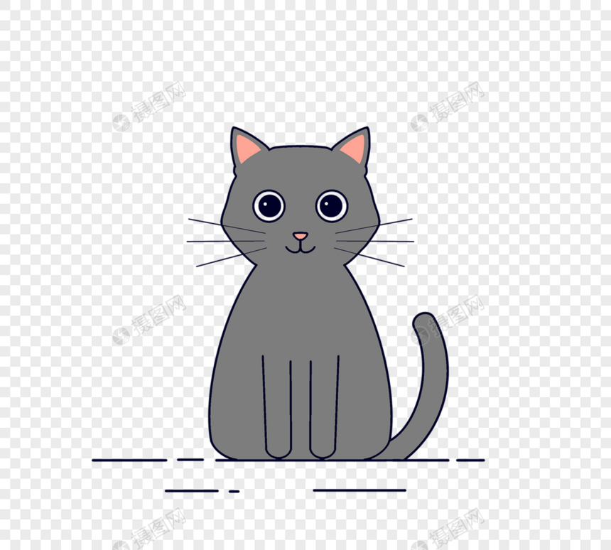 可爱卡通灰色坐姿猫咪图片