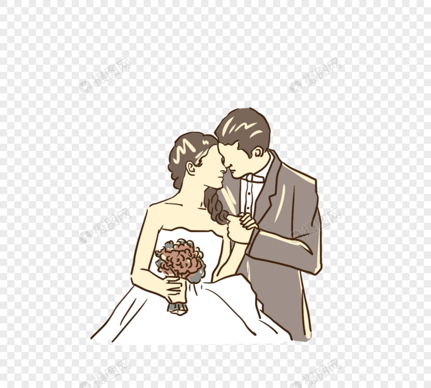 手绘卡通幸福新郎新娘图片