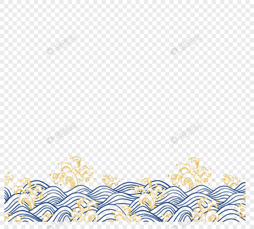 手绘日式金色海浪涟漪图片