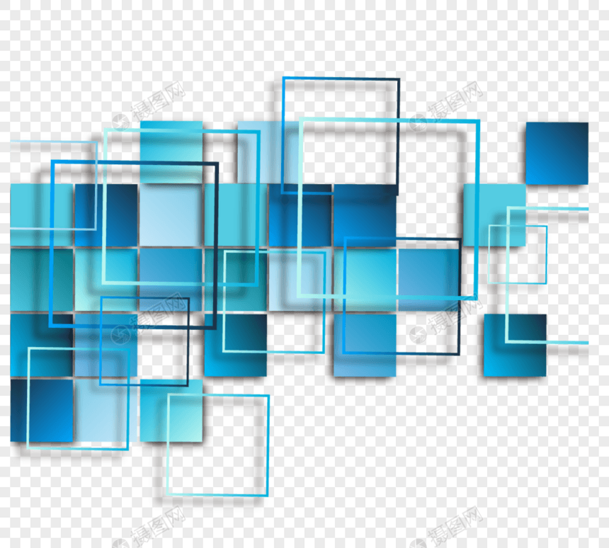 蓝色立体几何方块抽象边框图片