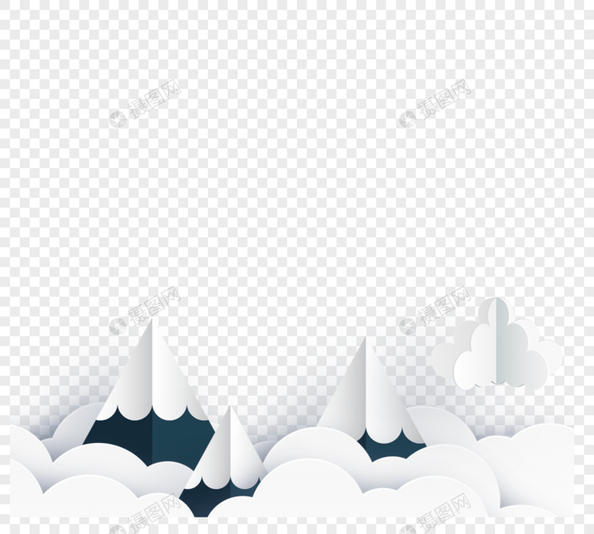 山川山峰剪纸风云朵图片