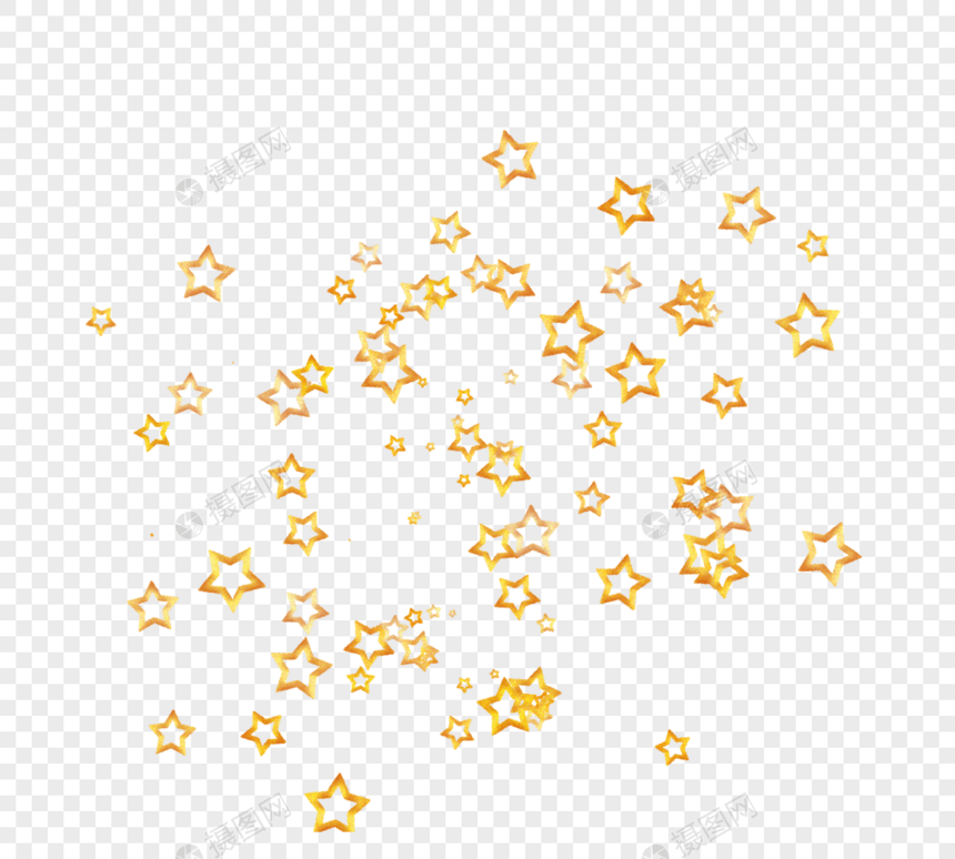 金色镂空立体星星随机排列元素图片