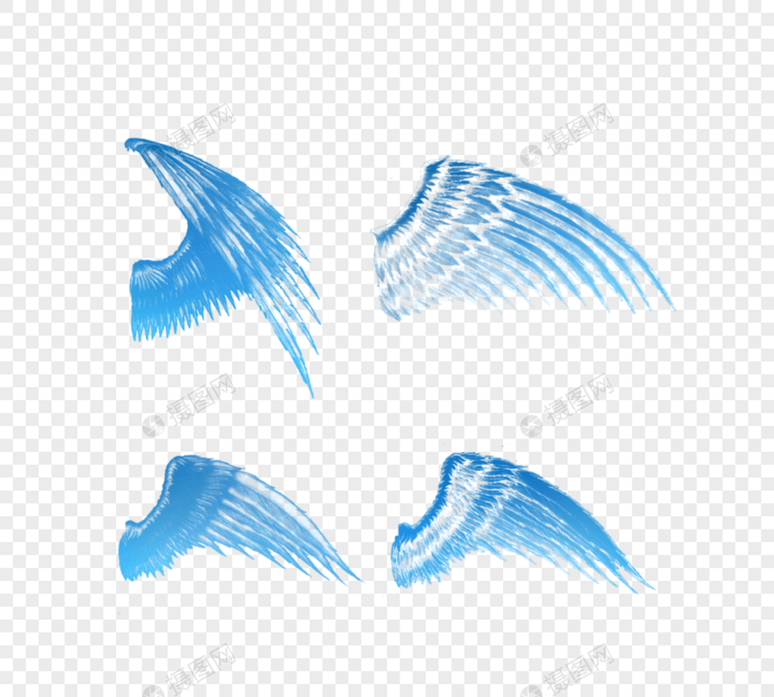 手绘风格蓝色羽翼图片