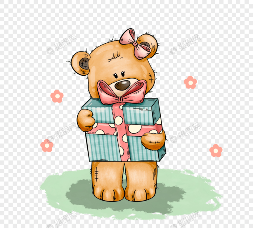 可爱风格生日快乐泰迪熊元素图片