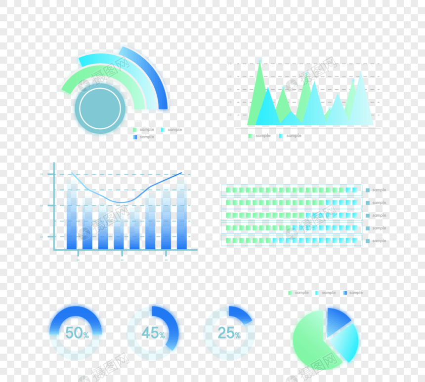 蓝绿色渐变商务数据图标组图图片