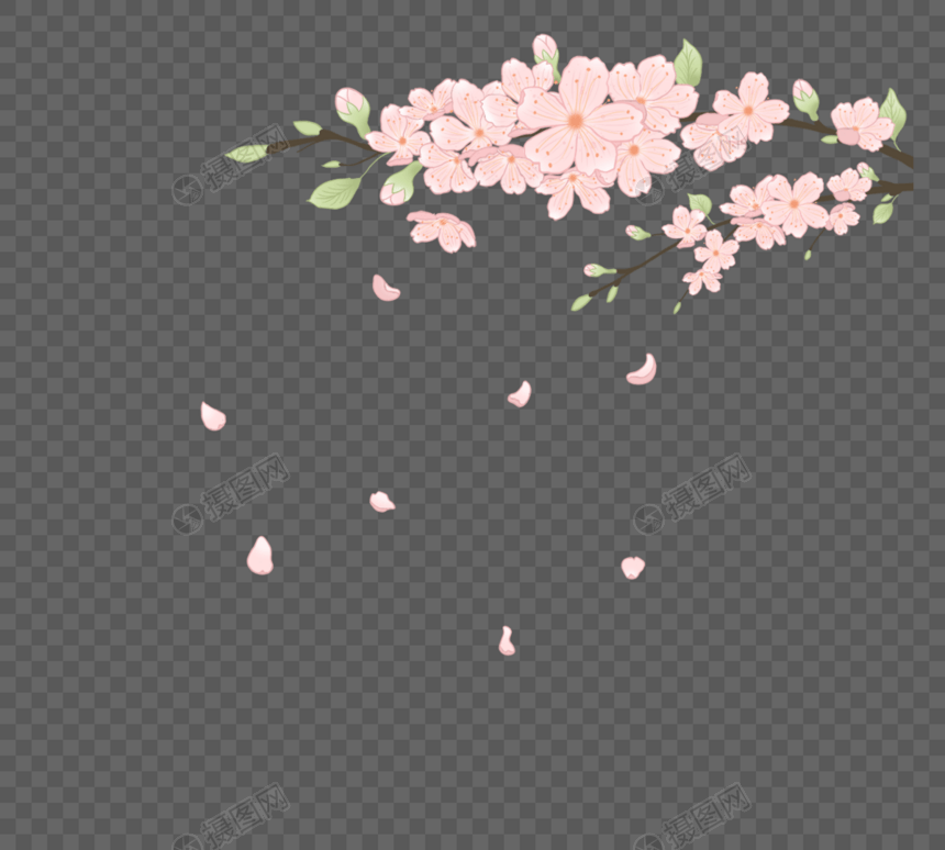 粉红色手绘樱花元素图片