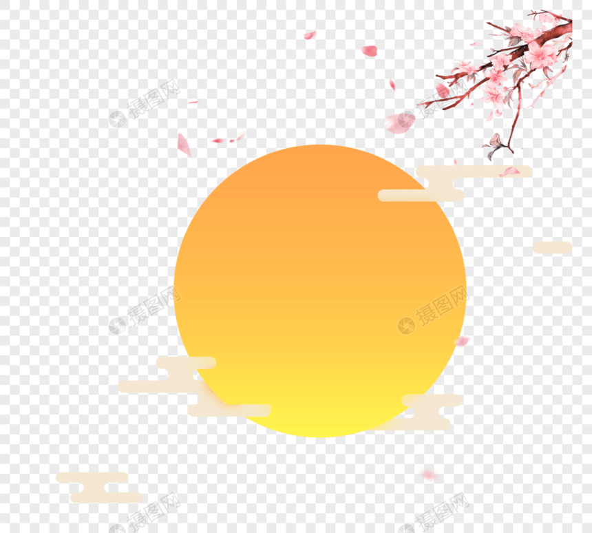 卡通圆月梅花树枝元素图片
