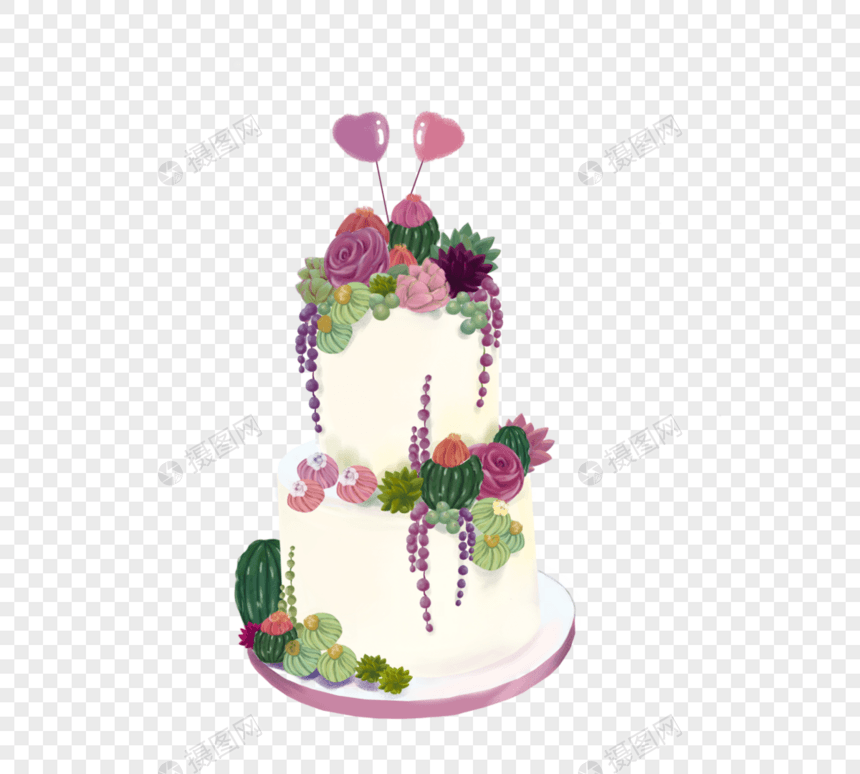 粉色爱心多肉植物婚礼蛋糕图片