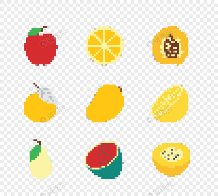 马赛克像素风格水果元素设计图片