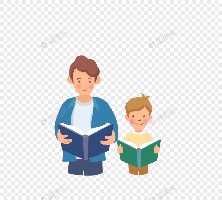 年轻父亲和他小儿子读书图片