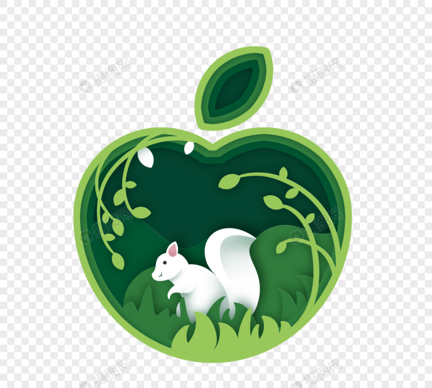 创意苹果春季绿色剪影图片
