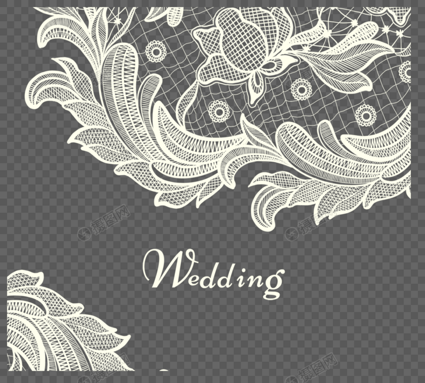 手绘蕾丝花边婚礼装饰边框图片