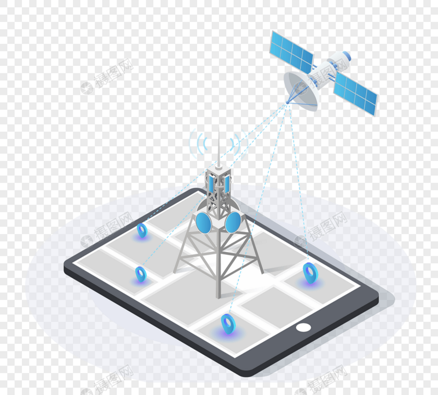 蓝色立体卫星定位信号塔图片